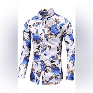 Men's Floral Button-Down Shirt - Blue and Brown
